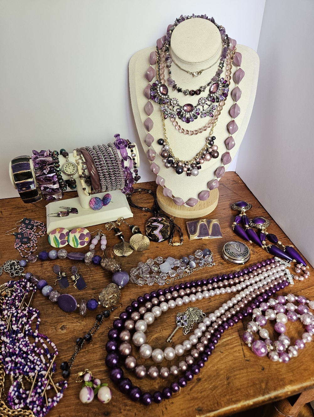 Large Purple Estate Jewelry Lot Vintage To Modern Assorted Wearable Violet - Picture 2 of 15